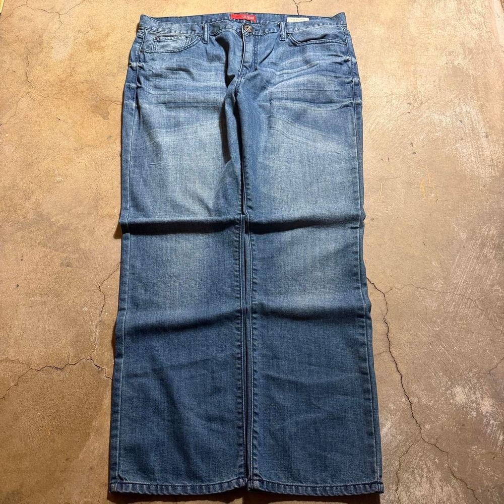 GUESS Slim Straight Blue Denim Jeans Men's 38x30 Y2K Faded Stretch